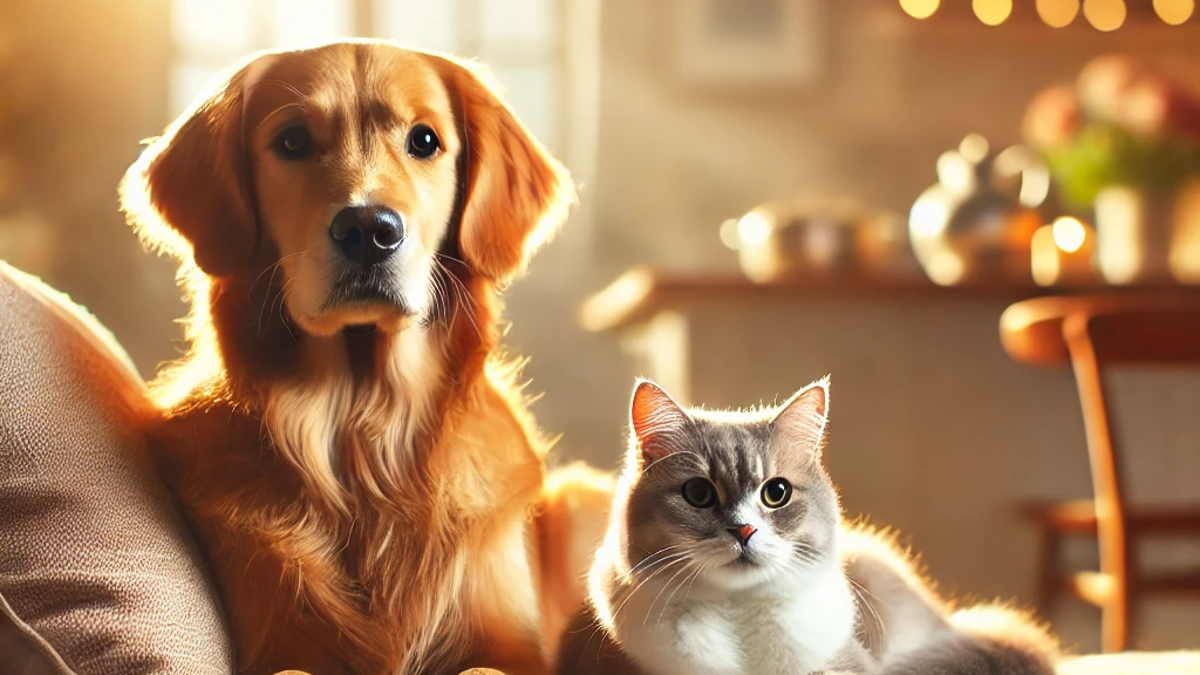 Assicurazione per animali domestici: Cane e gatto rilassati insieme sul divano, rappresentazione del benessere garantito da un'assicurazione veterinaria