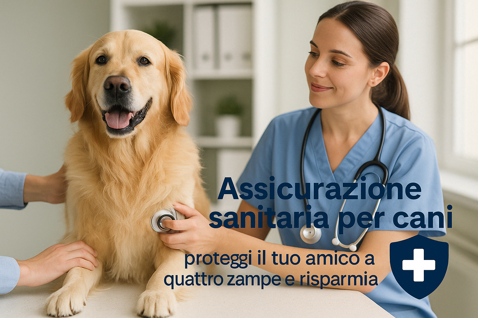 cane dal veterinario durante una visita medica, assicurazione sanitaria animali