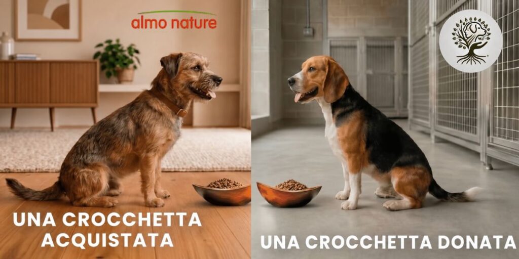 Cibo per cani donato tramite la nuova iniziativa solidale di Almo Nature.